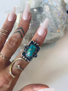 Size 8 Vintage Turquoise and Sterling Ring
