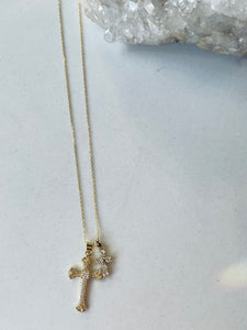 Double Cross Gold Necklace