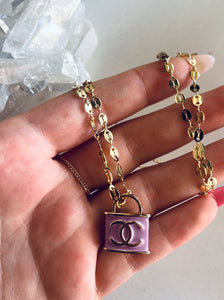 Gold Vintage Channel Purple Lock Necklace
