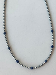 Blue Lapaz and Navajo Pearl Beaded Necklace