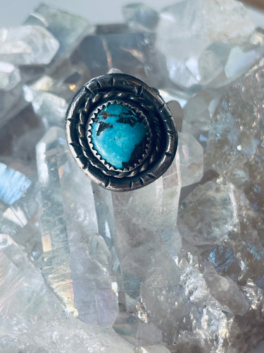 Size 8 Genuine Turquoise Sterling Silver Circle Ring
