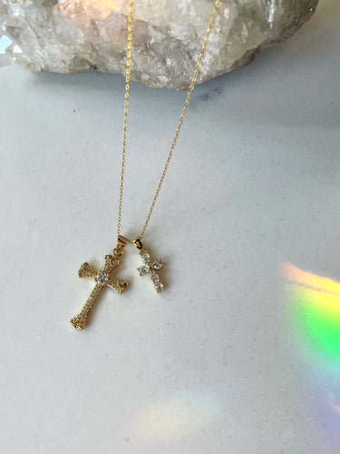 Double Cross Gold Necklace
