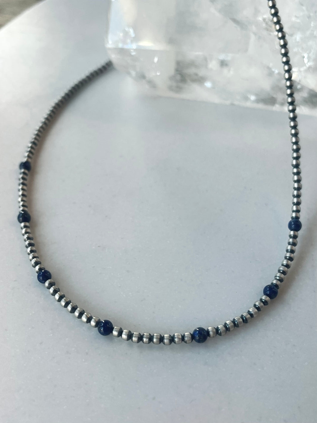 Blue Lapaz and Navajo Pearl Beaded Necklace