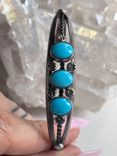 Load image into Gallery viewer, Sterling Silver Turquoise 3 Stone Cuff