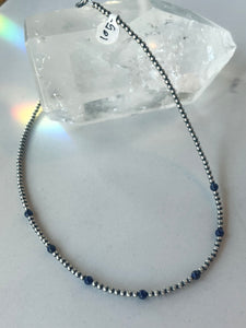 Blue Lapaz and Navajo Pearl Beaded Necklace