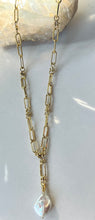 Load image into Gallery viewer, Gold Paperclip Necklace with Pearl Drop