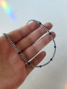 Blue Lapaz and Navajo Pearl Beaded Necklace