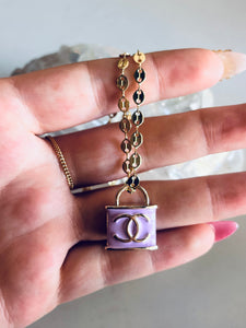 Gold Vintage Channel Purple Lock Necklace