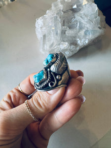 Size 9.5 Double Nugget Sterling and Turquoise Ring