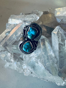 Size 9.5 Double Nugget Sterling and Turquoise Ring