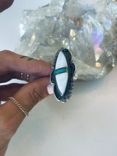 Load image into Gallery viewer, Size 8 Mother of Pearl and Turquoise Inlay Ring