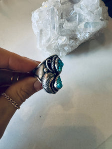 Size 9.5 Double Nugget Sterling and Turquoise Ring