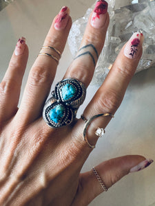 Size 9.5 Double Nugget Sterling and Turquoise Ring