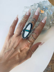 Size 8 Mother of Pearl and Turquoise Inlay Ring