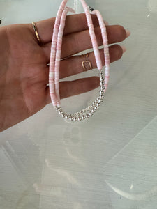 Pink Conch and Sterling Necklace 16”