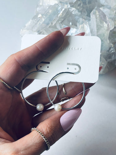 Pearl Silver Hoops