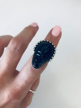 Load image into Gallery viewer, Sterling Silver and Genuine Onyx Carved Mask Ring