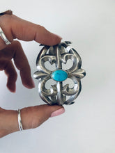 Load image into Gallery viewer, Vintage Sterling Silver and Turquoise Sandcast Cuff