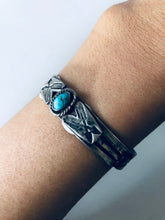 Load image into Gallery viewer, Fred Harvey Era Silver and Genuine Turquoise Cuff