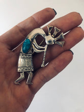 Load image into Gallery viewer, Vintage Sterling Silver and Genuine Turquoise Dancing Kachina Pin