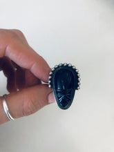 Load image into Gallery viewer, Sterling Silver and Genuine Onyx Carved Mask Ring