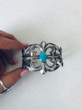 Load image into Gallery viewer, Vintage Sterling Silver and Turquoise Sandcast Cuff