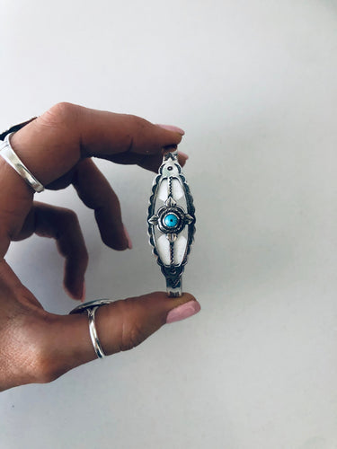 Fred Harvey Era Silver and Genuine Turquoise Compass Cuff