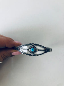 Fred Harvey Era Silver and Genuine Turquoise Compass Cuff