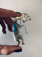 Load image into Gallery viewer, Vintage Sterling Silver and Genuine Turquoise Dancing Kachina Pin
