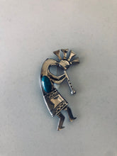 Load image into Gallery viewer, Vintage Sterling Silver and Genuine Turquoise Dancing Kachina Pin