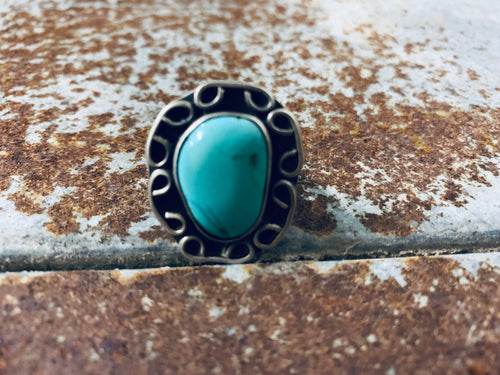 Size 7.5 Vintage Sterling Silver and Turquoise Ring