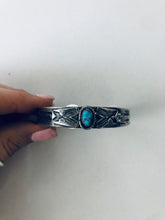 Load image into Gallery viewer, Fred Harvey Era Silver and Genuine Turquoise Cuff