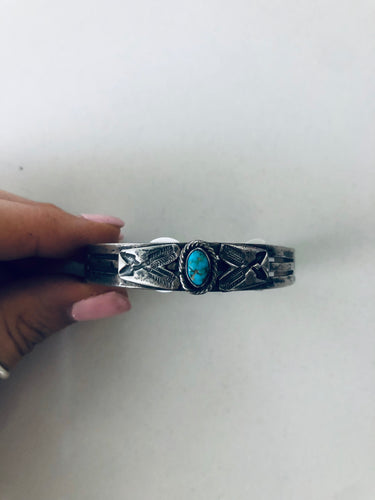 Fred Harvey Era Silver and Genuine Turquoise Cuff