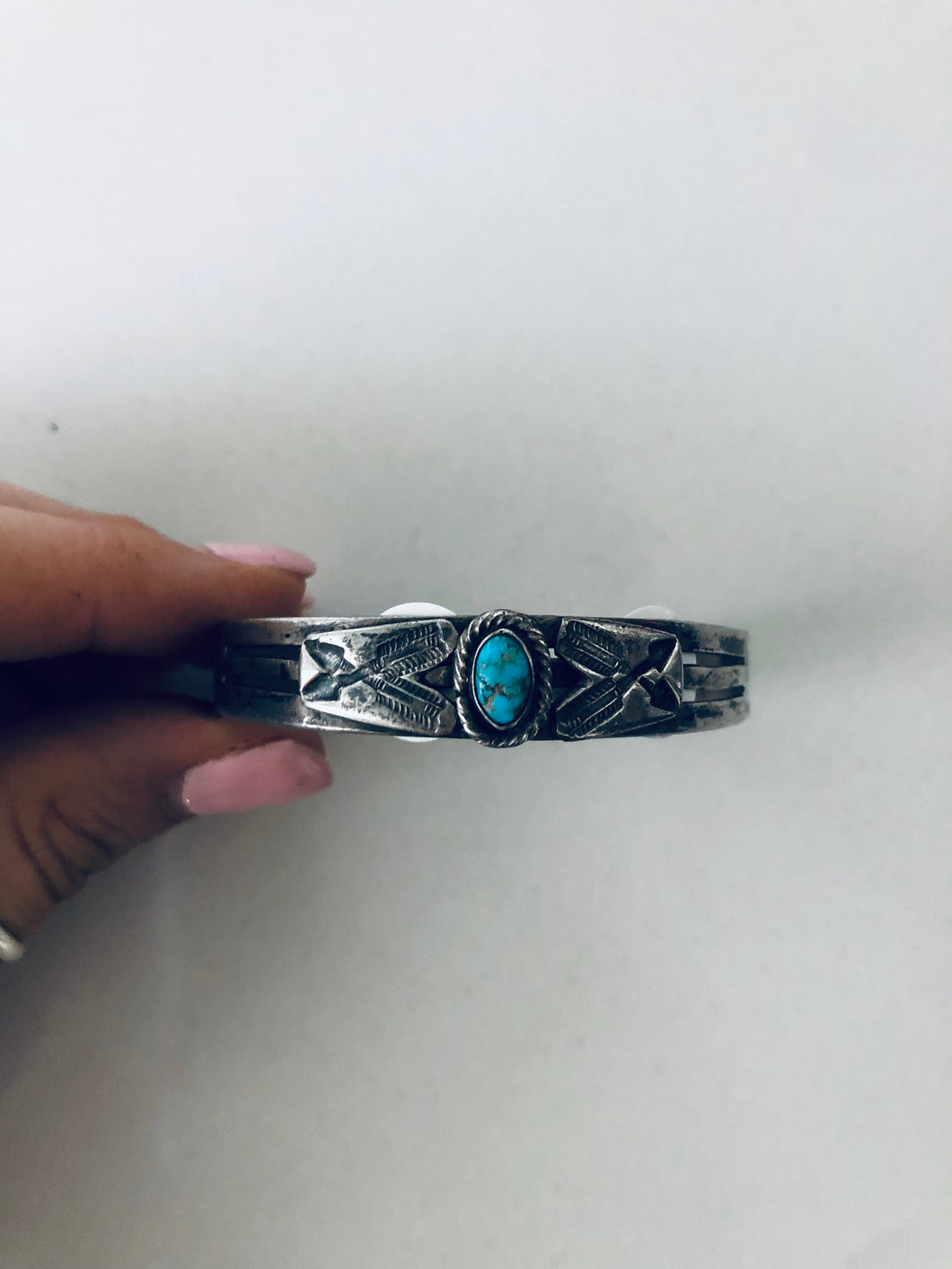 Fred Harvey Era Silver and Genuine Turquoise Cuff