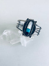Load image into Gallery viewer, Boho Vintage Sterling Silver and Turquoise MOP and Onyx Cuff