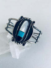 Load image into Gallery viewer, Boho Vintage Sterling Silver and Turquoise MOP and Onyx Cuff