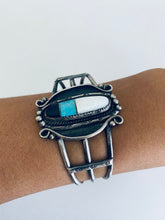 Load image into Gallery viewer, Boho Vintage Sterling Silver and Turquoise MOP and Onyx Cuff