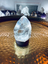 Load image into Gallery viewer, Clear Quartz Crystal Light on Wood Base