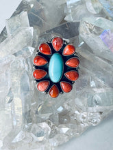Load image into Gallery viewer, Sterling Silver and Genuine Turquoise Blossom Ring
