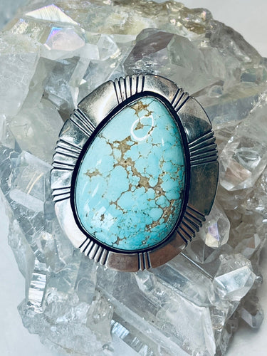 Size 8 Grand Sterling Silver and Genuine Turquoise Ring