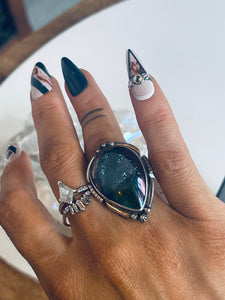 Size 7 Stunning Sterling Silver and Druzy Ring