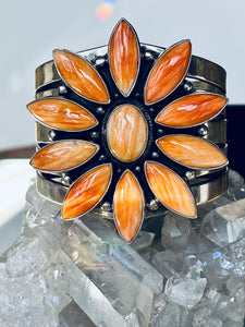 Beautiful Huge Sterling Silver and Spiny Oyster Cuff
