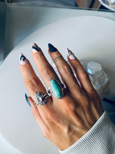 Size 9.5 Stunning Sterling Silver and Genuine Turquoise Ring