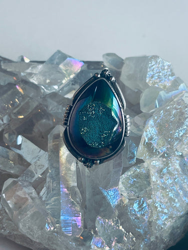 Size 7 Stunning Sterling Silver and Druzy Ring