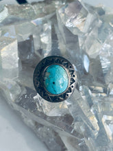 Load image into Gallery viewer, Size 8 Vintage Sterling Silver and Genuine Turquoise Ring