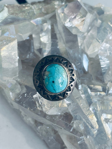 Size 8 Vintage Sterling Silver and Genuine Turquoise Ring