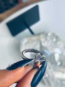 Size 6 Sterling Silver and Spiny Oyster Zia Ring