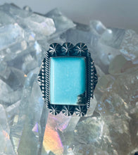 Load image into Gallery viewer, Size 9 Stunning Sterling Silver and Genuine Turquoise Rectangle Ring