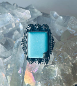 Size 9 Stunning Sterling Silver and Genuine Turquoise Rectangle Ring