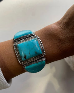 Boho Vintage Sterling Silver and Turquoise Nugget Cuff